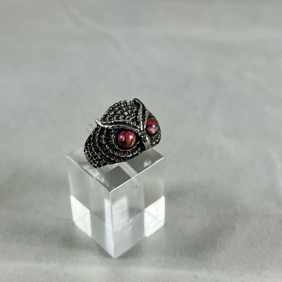 NEW Pink dahlia turquoise owl ring sterling silver - Picture 3 of 8